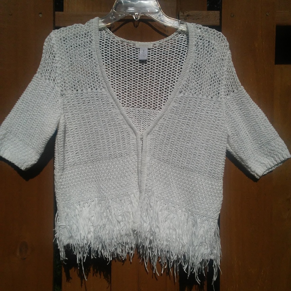 Chico's Crisp White Fringe Sweater Size 1 (M/8)